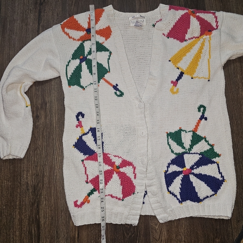 Vintage Picone Sport Petite Hand-Knit Umbrella Cardigan Sweater BeachTheme  Sz S - Picture 6 of 8